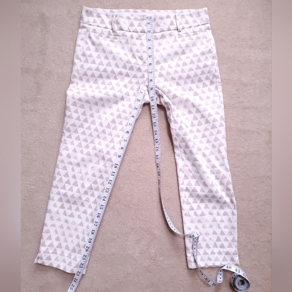 Loft ankle pants cream tan triangle print Marisa Rivera pant cotton 2 P 2 Petite - Picture 14 of 15